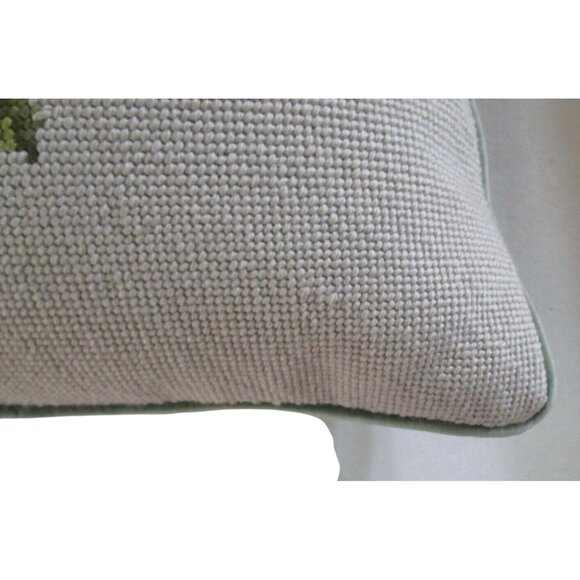 Vintage Floral Needlepoint Throw Pillow Gray Green Velvet Back Handcrafted GUC - Picture 10 of 16